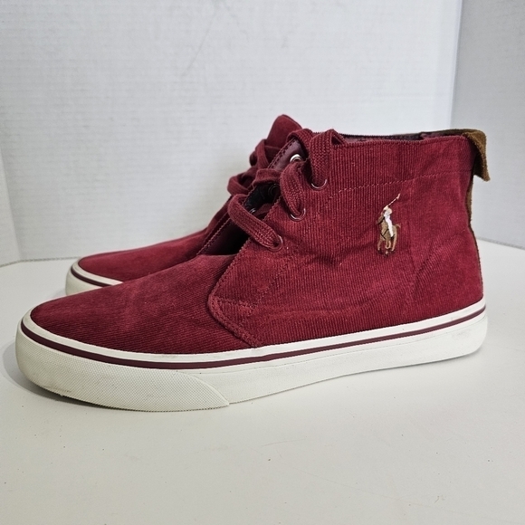 Polo Ralph Lauren Red High Top Talin Corduroy Sneakers - Picture 2 of 9